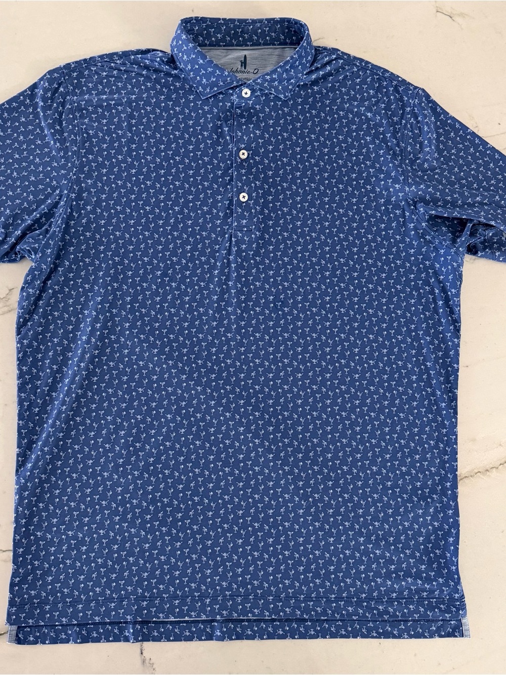 Johnnie-O Featherweight Blue Golf Polo Large Martini Glass AOP All Over Print